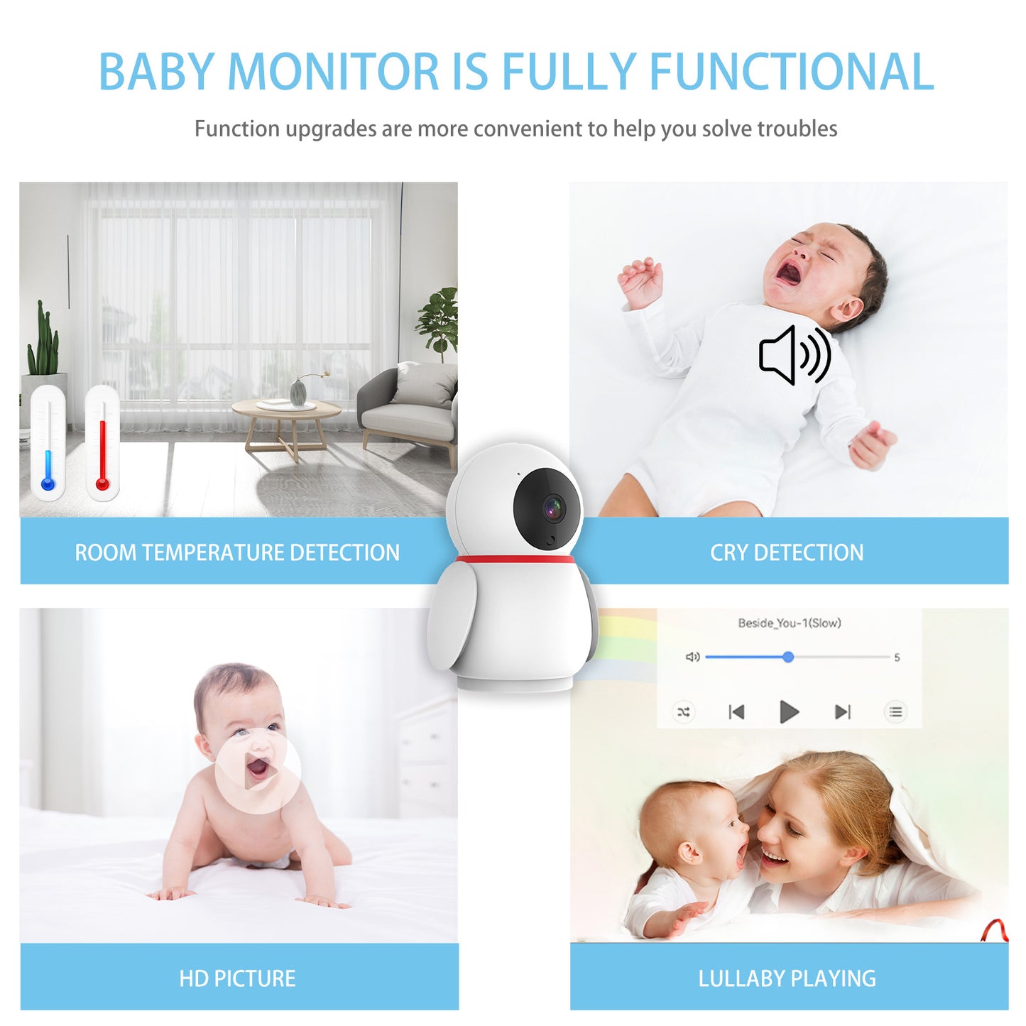 Graffiti Penguin Smart Baby Monitor | 1080P HD WiFi Camera, Night Vision, Two-Way Audio & Motion Tracking – The Ultimate Nursery Guardian