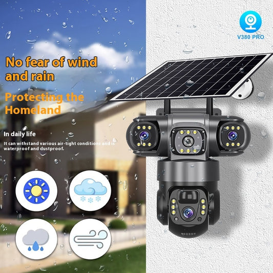 SolarGuard Ultra 3K: Triple-Lens Solar Powered Security Camera | 360° Panoramic View, 4G/WiFi Wireless Monitoring, AI Human Detection & Full-Color Night Vision